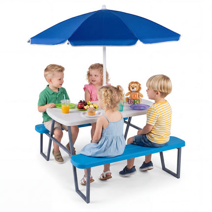 Kids Picnic Table Set with Adjustable Umbrella, Blue