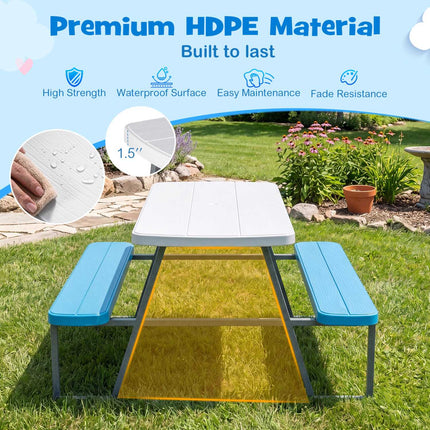 Kids Picnic Table Set with Adjustable Umbrella, Blue