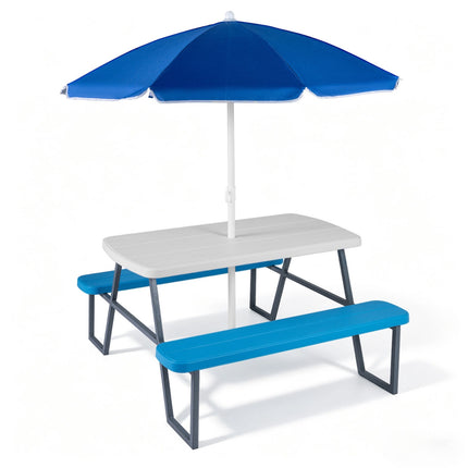 Kids Picnic Table Set with Adjustable Umbrella, Blue