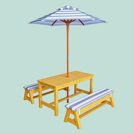 Kids' Picnic Table Set with Parasol and Cushions