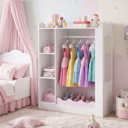 Kids Pink Dress Up Storage with Mirror and Hanging Rack