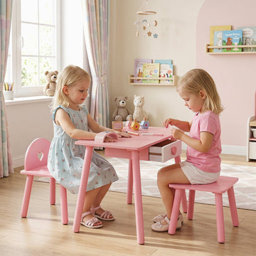 Kids Pink Nail Salon Playset with Table & Chair Set