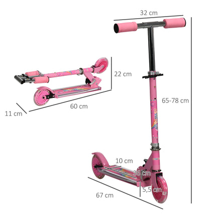 Kids' Pink Scooter with LED Wheels, Adjustable Handlebar