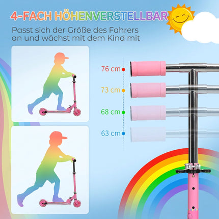 Kids' Pink Scooter with LED Wheels, Adjustable Handlebar