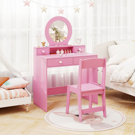 Kids Pink Vanity Set with Mirror and Chair – MDF & Acrylic