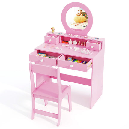 Kids Pink Vanity Set with Mirror and Chair – MDF & Acrylic