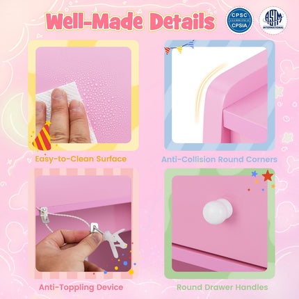Kids Pink Vanity Set with Mirror and Chair – MDF & Acrylic