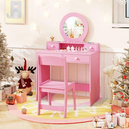 Kids Pink Vanity Set with Mirror and Chair – MDF & Acrylic
