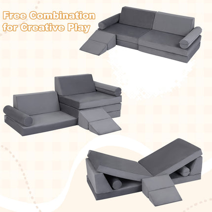 Kids Play Couch, 10-Piece Modular Foam Climber, Grey