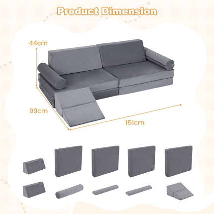 Kids Play Couch, 10-Piece Modular Foam Climber, Grey