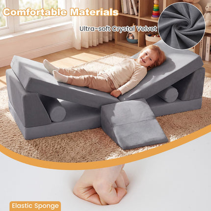 Kids Play Couch, 10-Piece Modular Foam Climber, Grey