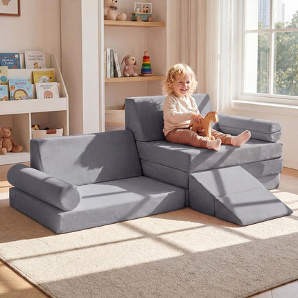 Kids Play Couch, 10-Piece Modular Foam Climber, Grey