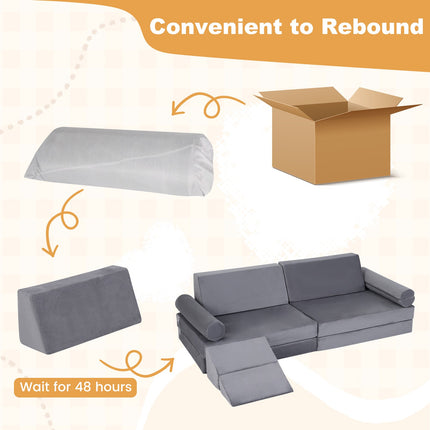 Kids Play Couch, 10-Piece Modular Foam Climber, Grey