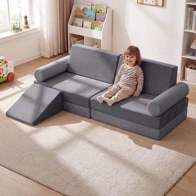 Kids Play Couch, 10-Piece Modular Foam Climber, Grey