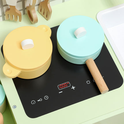 Kids Play Kitchen Set, MDF, 15 Accessories, Green, 40 cm