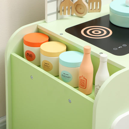 Kids Play Kitchen Set, MDF, 15 Accessories, Green, 40 cm
