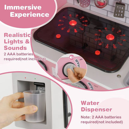 Kids Play Kitchen Set – Oven, Washing Machine, Lights, Pink