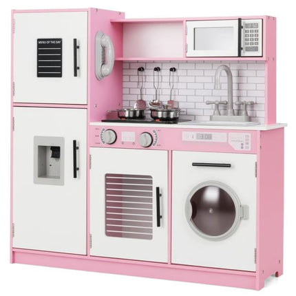 Kids Play Kitchen Set – Oven, Washing Machine, Lights, Pink