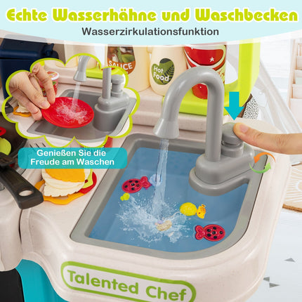 Kids' Play Kitchen Set with 54 Accessories, Blue, Ages 3+