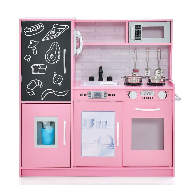 Kids' Play Kitchen Set with Chalkboard, Pink, 82x24x80 cm