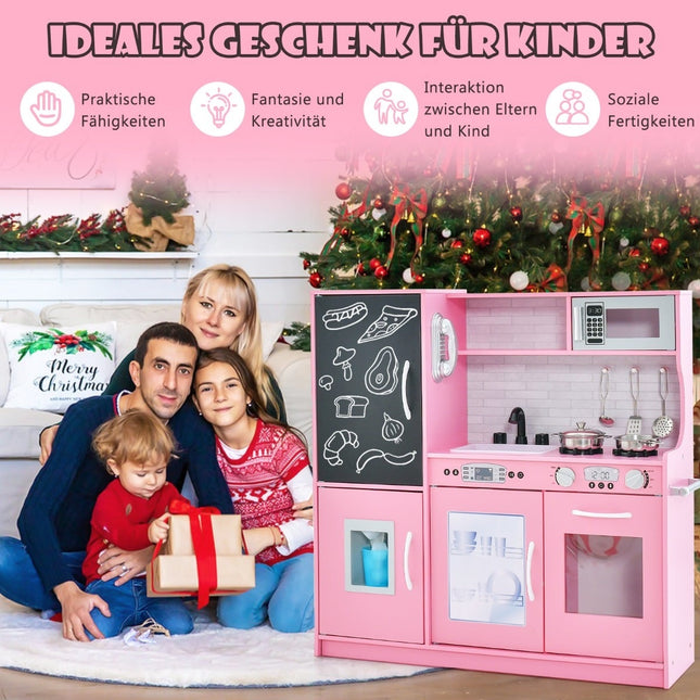 Kids' Play Kitchen Set with Chalkboard, Pink, 82x24x80 cm