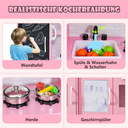 Kids' Play Kitchen Set with Chalkboard, Pink, 82x24x80 cm