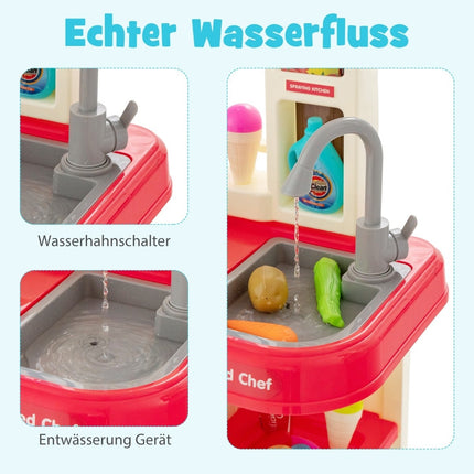 Kids Play Kitchen Set with Lights, Water Pump, 38 Pieces