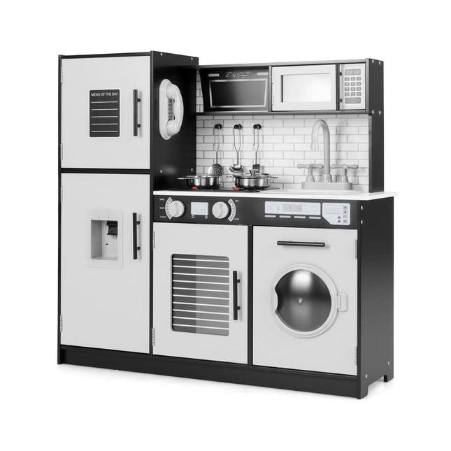 Kids Play Kitchen Set with Oven & Washer, Black
