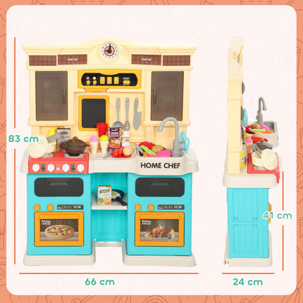 Kids Play Kitchen Set with Water, Lights, Sounds, 85 Pieces