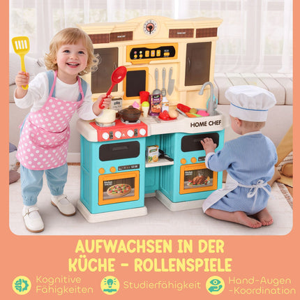 Kids Play Kitchen Set with Water, Lights, Sounds, 85 Pieces