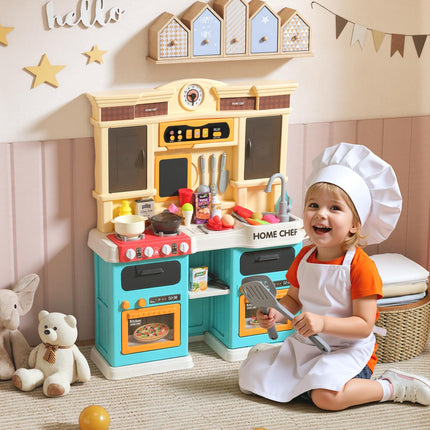 Kids Play Kitchen Set with Water, Lights, Sounds, 85 Pieces