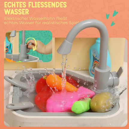 Kids Play Kitchen Set with Water, Lights, Sounds, 85 Pieces