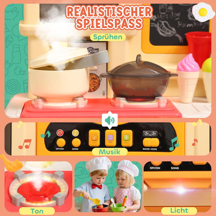 Kids Play Kitchen Set with Water, Lights, Sounds, 85 Pieces