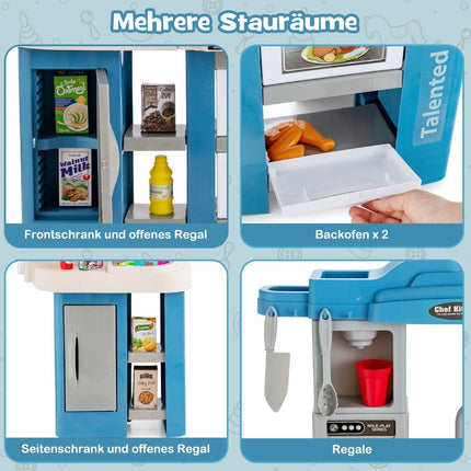 Kids' Play Kitchen with 67 Accessories, Water Pump Function