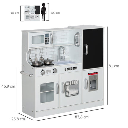 Kids Play Kitchen with Chalkboard, Microwave, Ice Maker