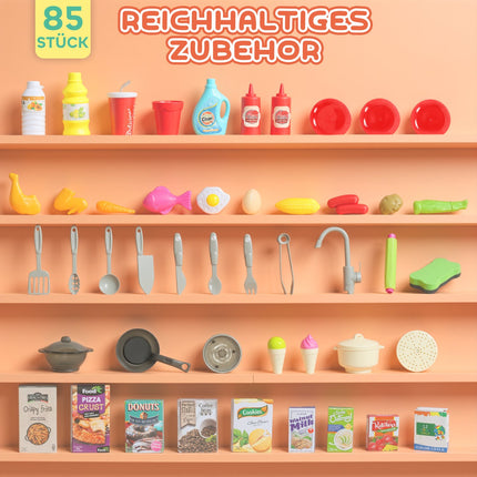 Kids Play Kitchen with Water, 85-Piece Set, Lights & Sounds