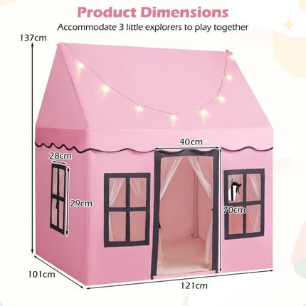 Kids Play Tent With Star String Lights, Non-Slip Mat, Pink