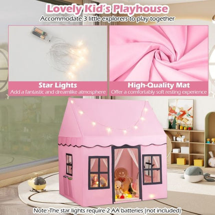 Kids Play Tent With Star String Lights, Non-Slip Mat, Pink