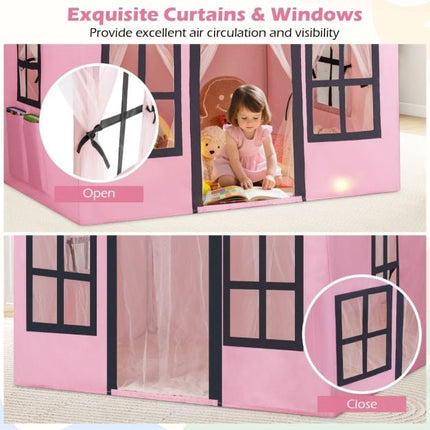 Kids Play Tent With Star String Lights, Non-Slip Mat, Pink
