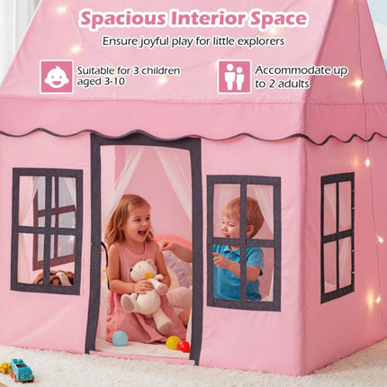 Kids Play Tent With Star String Lights, Non-Slip Mat, Pink