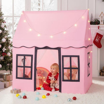 Kids Play Tent With Star String Lights, Non-Slip Mat, Pink