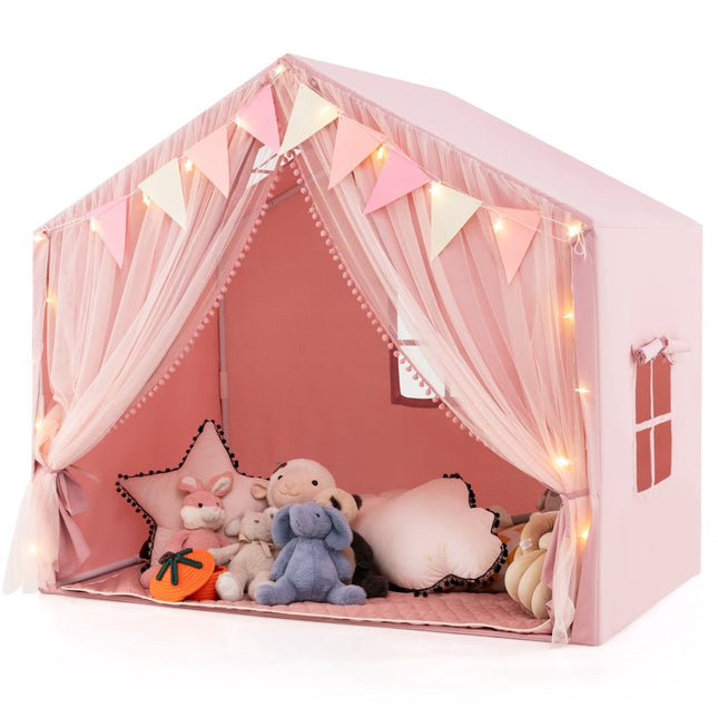 Kids Play Tent with Curtains, Star Lights, Pink, Large