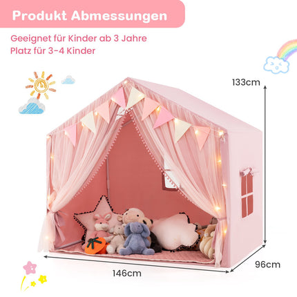 Kids Play Tent with Curtains, Star Lights, Pink, Large