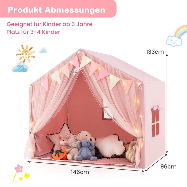 Kids Play Tent with Curtains, Star Lights, Pink, Large