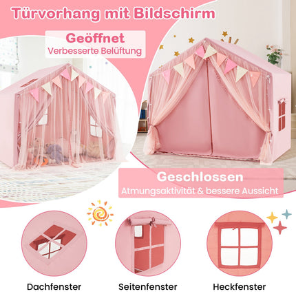 Kids Play Tent with Curtains, Star Lights, Pink, Large