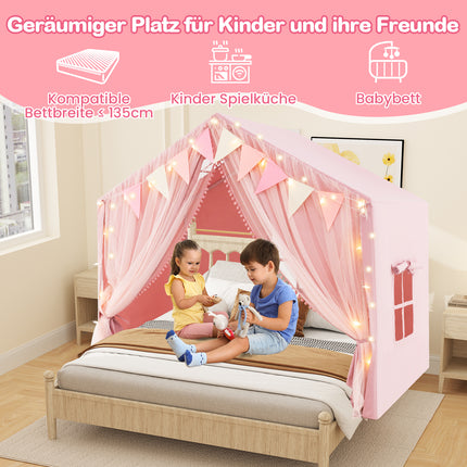 Kids Play Tent with Curtains, Star Lights, Pink, Large