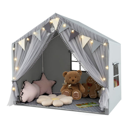 Kids Play Tent with Curtains, Star Lights, and Banners