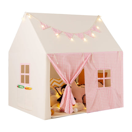 Kids Play Tent with Mat, Lights, and Flag Banner – Pink