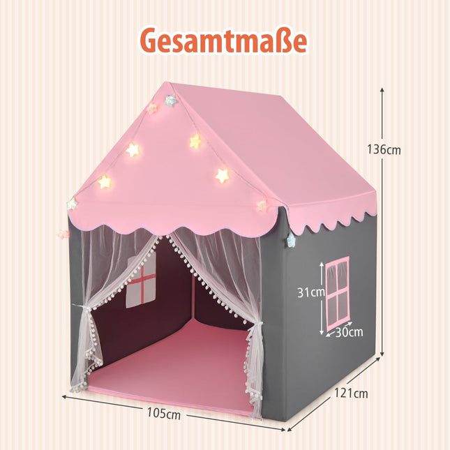 Kids Play Tent with Star Lights, 105 x 121 x 136 cm, Pink/Grey