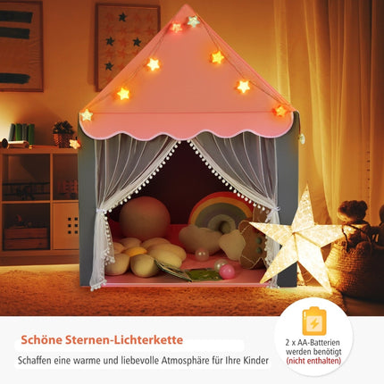 Kids Play Tent with Star Lights, 105 x 121 x 136 cm, Pink/Grey